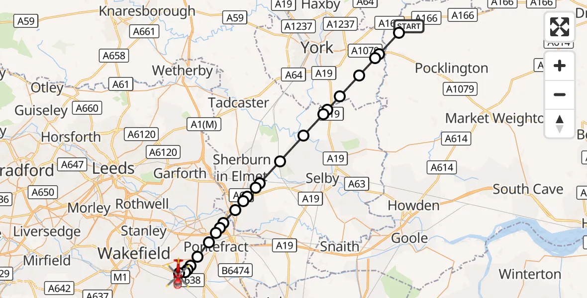 Flight route Air Ambulance Helicopter Full Sutton - YAA Nostell Helicopter Port, 28 August 2026, 17:26