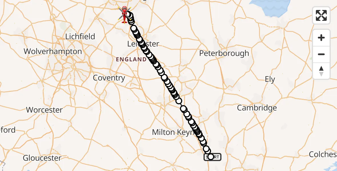 Flight route Air Ambulance Helicopter London Luton Airport - East Midlands Airport, 28 August 2026, 17:26
