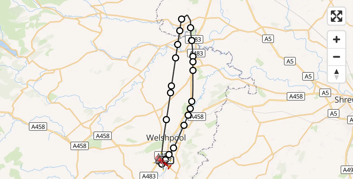 Flight route Air Ambulance Helicopter Welshpool Airport - Welshpool Airport, 28 August 2026, 18:03