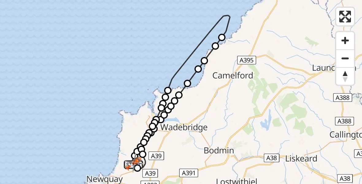Flight route Coastguard Helicopter Cornwall Airport Newquay - Cornwall Airport Newquay, 28 August 2026, 18:22