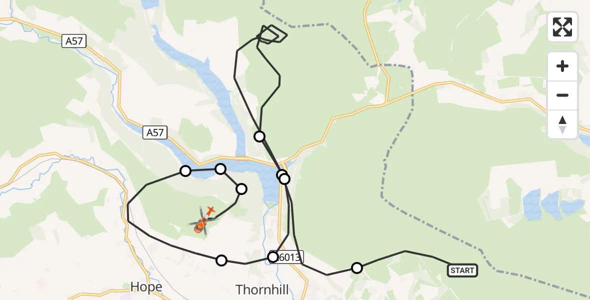 Flight route Coastguard Helicopter Hathersage - High Peak, 28 August 2026, 19:35