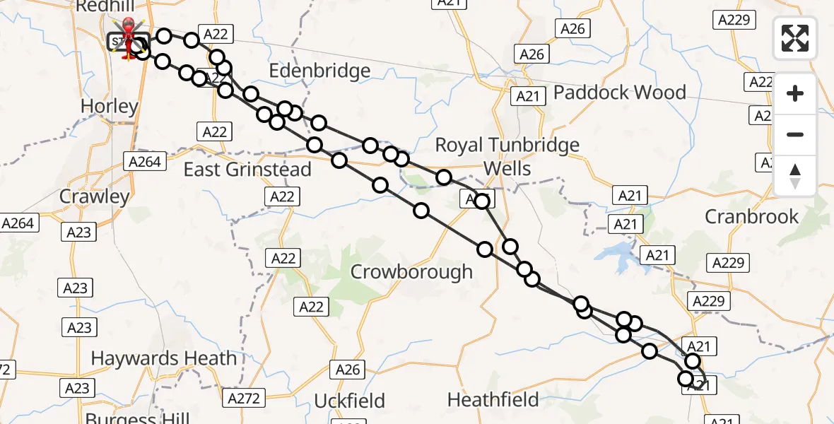 Flight route Air Ambulance Helicopter Redhill Aerodrome - Redhill Aerodrome, 28 August 2026, 19:52