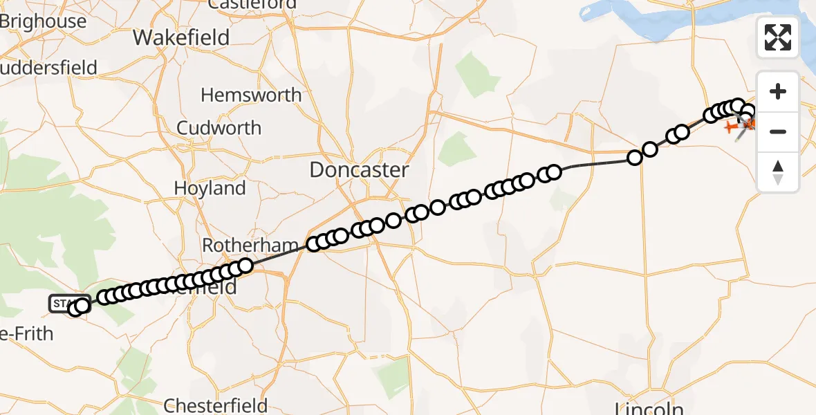 Flight route Coastguard Helicopter Hope - Humberside Airport, 28 August 2026, 20:09