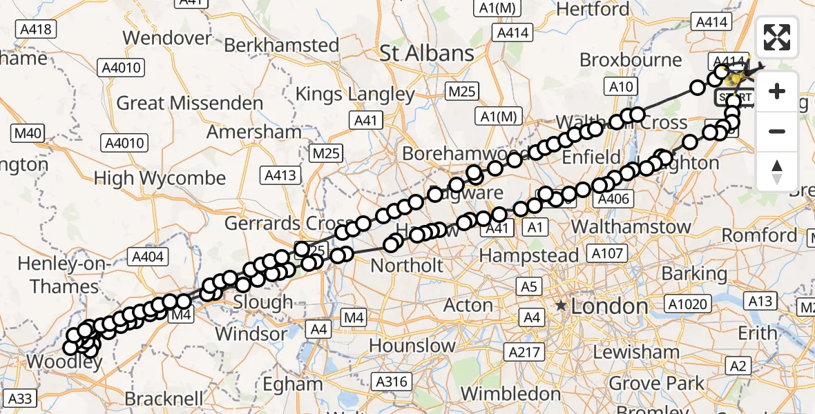 Flight route Police Helicopter North Weald Airfield - North Weald Bassett, 28 August 2026, 22:16