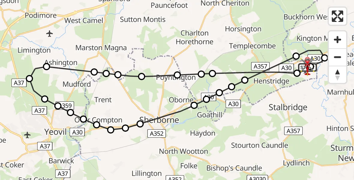 Flight route Air Ambulance Helicopter Henstridge Airfield - Henstridge Airfield, 28 August 2026, 23:29