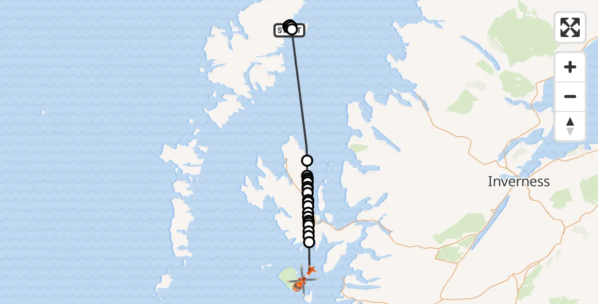 Flight route Coastguard Helicopter Stornoway Airport - Inner Seas, 29 August 2026, 00:30