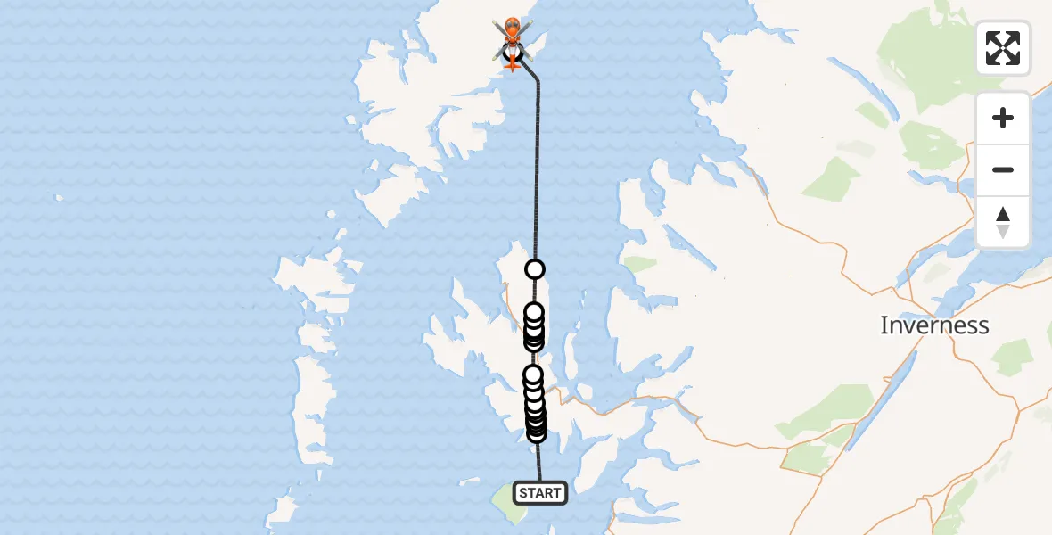 Flight route Coastguard Helicopter Inner Seas - Stornoway Airport, 29 August 2026, 02:43