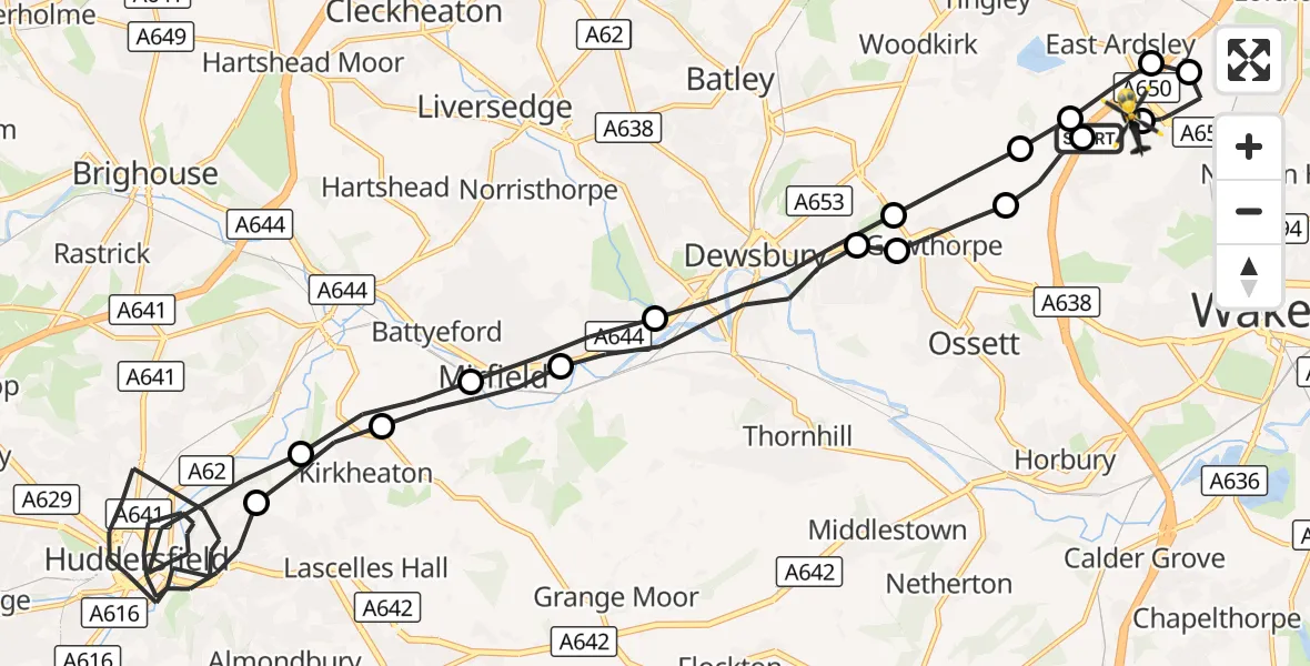 Flight route Police Helicopter East Ardsley - East Ardsley, 29 August 2026, 03:41