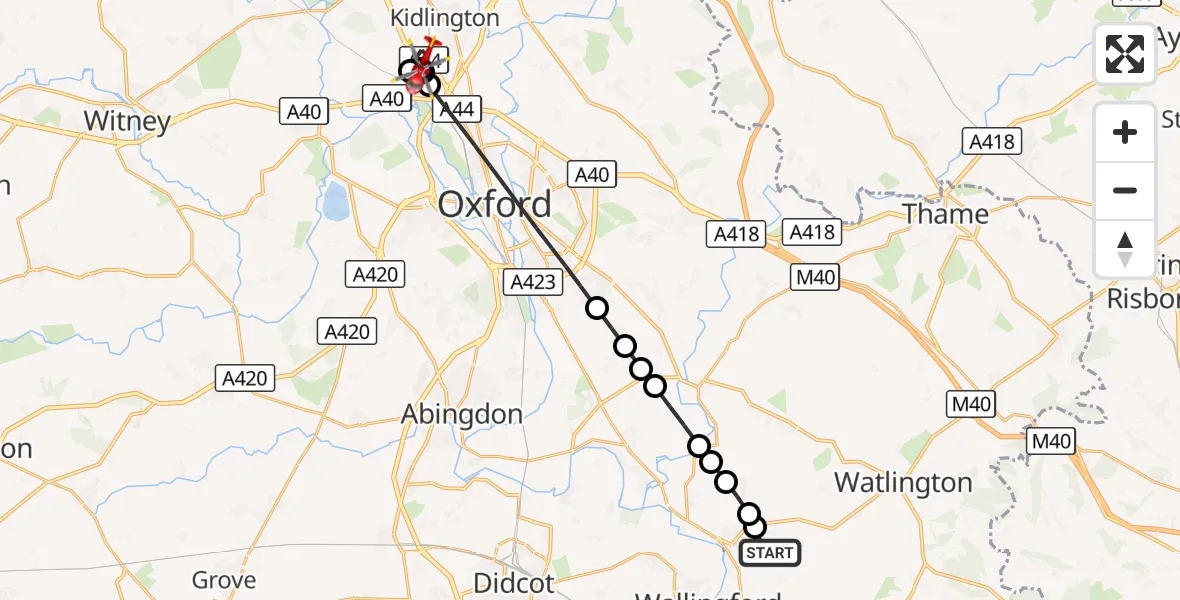 Flight route Air Ambulance Helicopter RAF Benson - Cherwell, 29 August 2026, 07:36