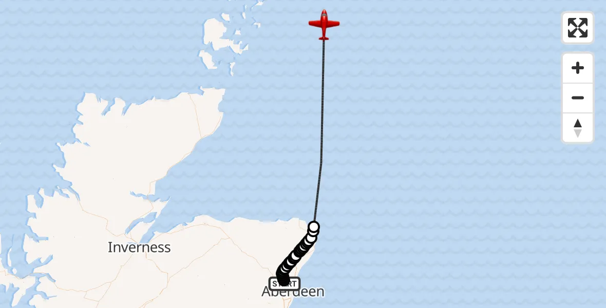 Flight route Air Ambulance Aircraft Aberdeen International Airport - North Sea, 29 August 2026, 09:09