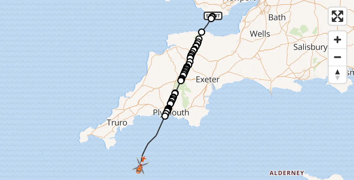 Flight route Coastguard Helicopter MOD St Athan - English Channel, 29 August 2026, 09:10