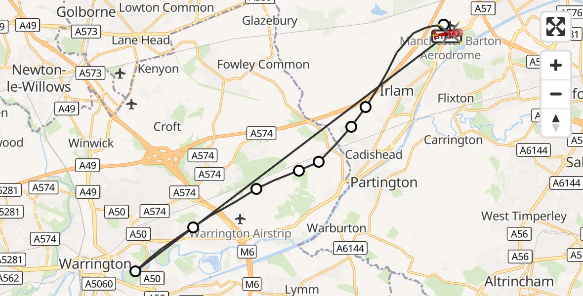 Flight route Air Ambulance Helicopter Manchester Barton Aerodrome - Manchester Barton Aerodrome, 29 August 2026, 09:46