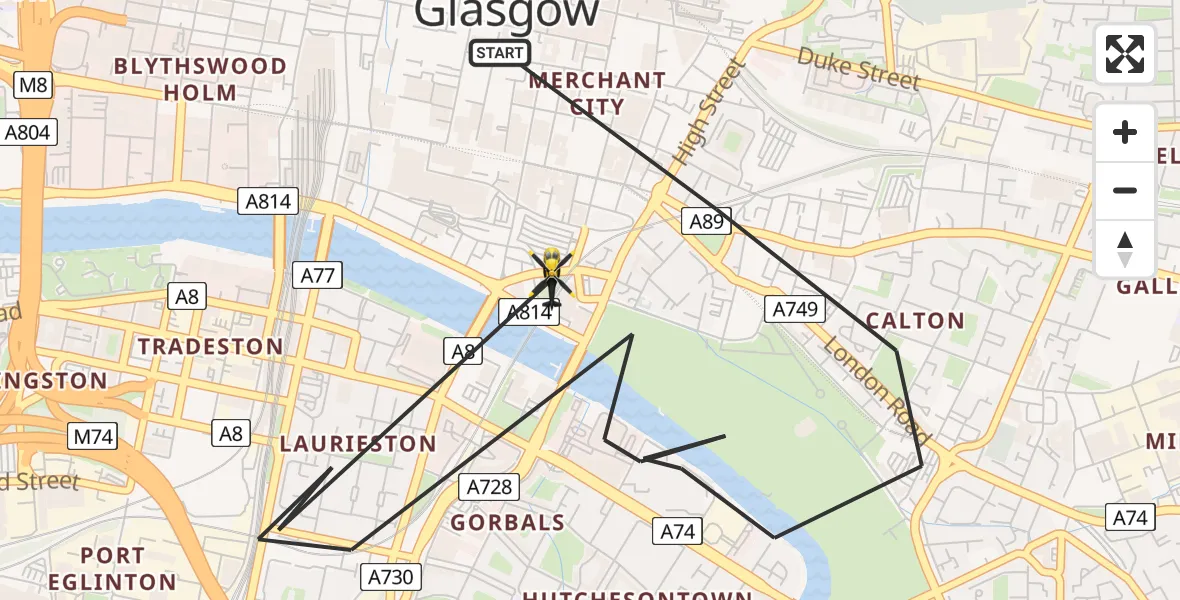 Flight route Police Helicopter Glasgow - Glasgow, 29 August 2026, 10:17
