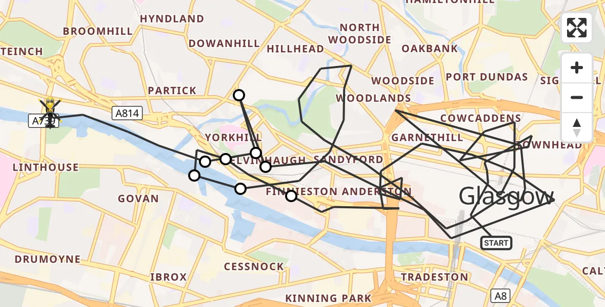 Flight route Police Helicopter Glasgow - Glasgow, 29 August 2026, 10:23