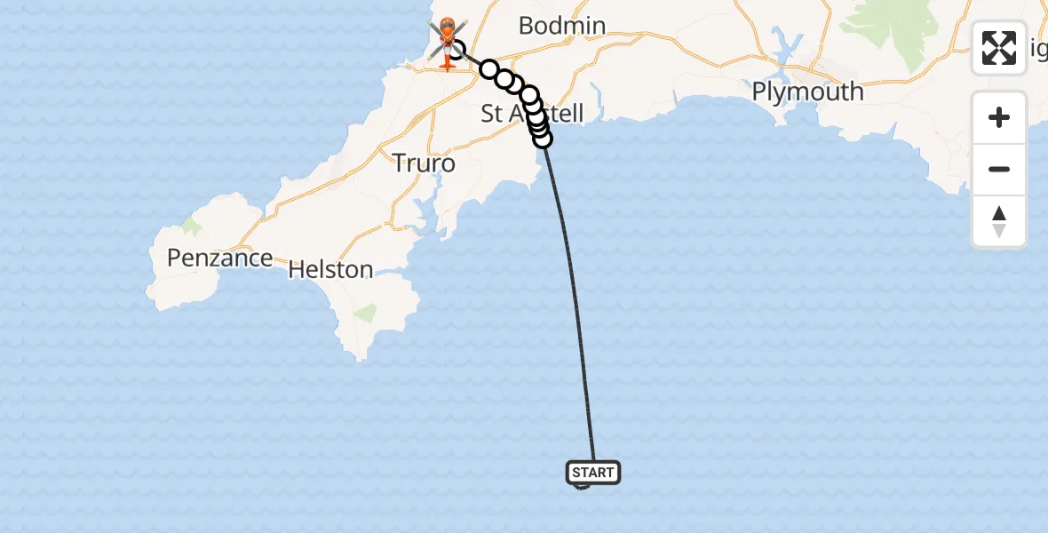 Flight route Coastguard Helicopter English Channel - Cornwall Airport Newquay, 29 August 2026, 10:23