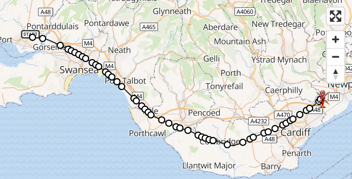 Flight route Air Ambulance Helicopter Dafen - Michaelston-y-Vedw, 29 August 2026, 11:31