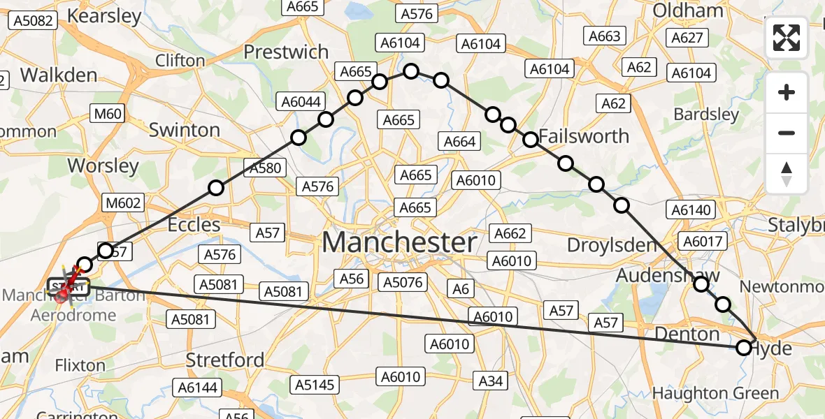 Flight route Air Ambulance Helicopter Manchester Barton Aerodrome - Manchester Barton Aerodrome, 29 August 2026, 12:13
