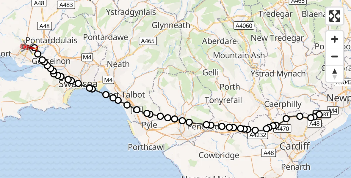 Flight route Air Ambulance Helicopter Michaelston-y-Vedw - Dafen, 29 August 2026, 12:21