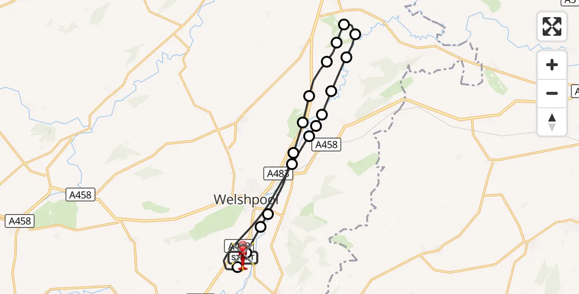 Flight route Air Ambulance Helicopter Welshpool Airport - Welshpool Airport, 29 August 2026, 12:23