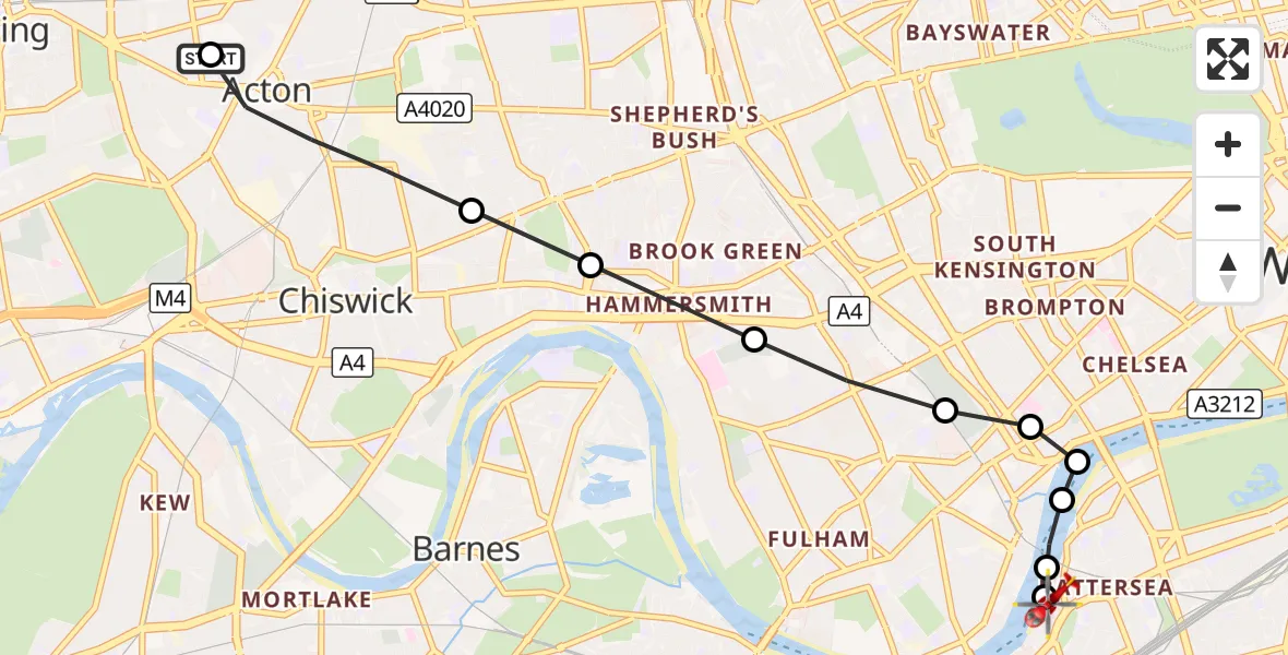 Flight route Air Ambulance Helicopter Ealing - London Heliport, 29 August 2026, 12:41