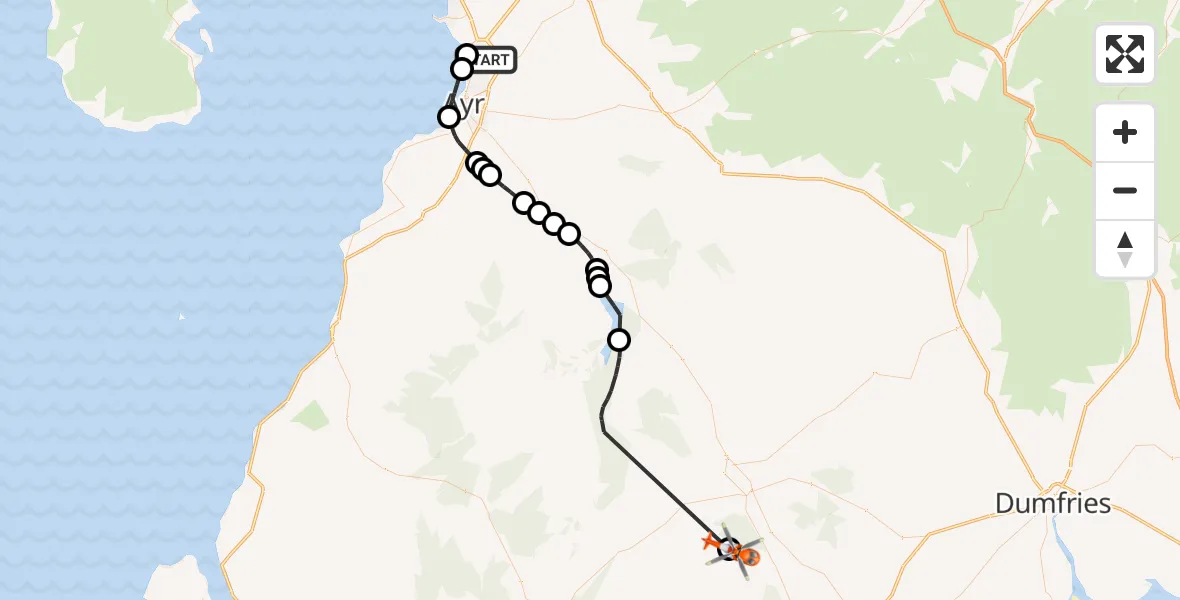 Flight route Coastguard Helicopter Glasgow Prestwick Airport - Dumfries and Galloway, 29 August 2026, 14:24