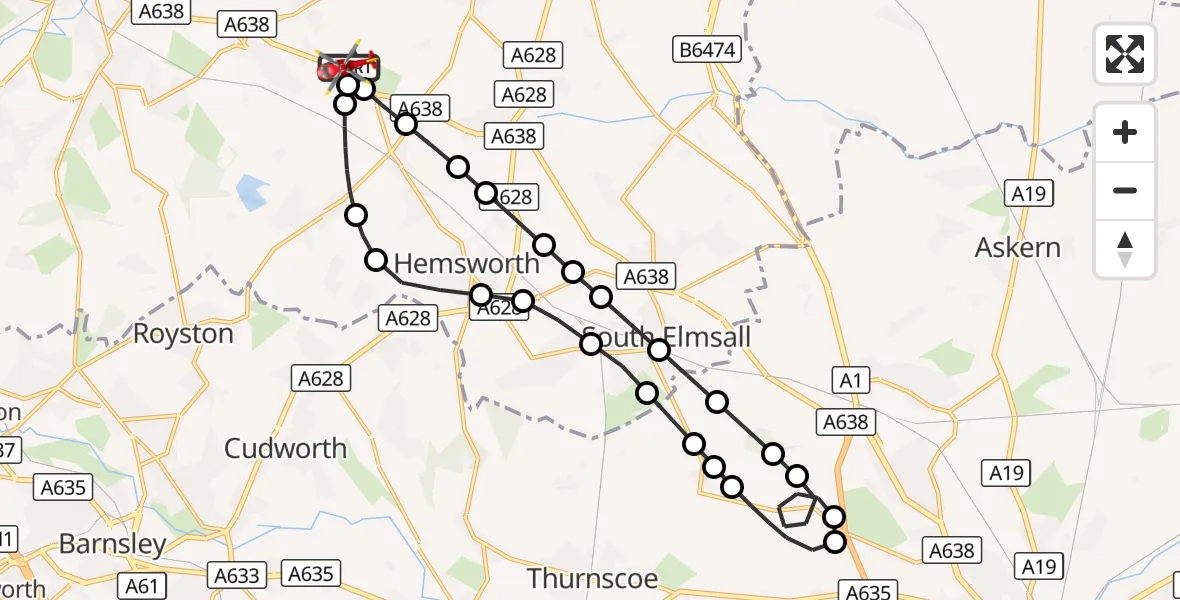 Flight route Air Ambulance Helicopter YAA Nostell Helicopter Port - YAA Nostell Helicopter Port, 29 August 2026, 15:19