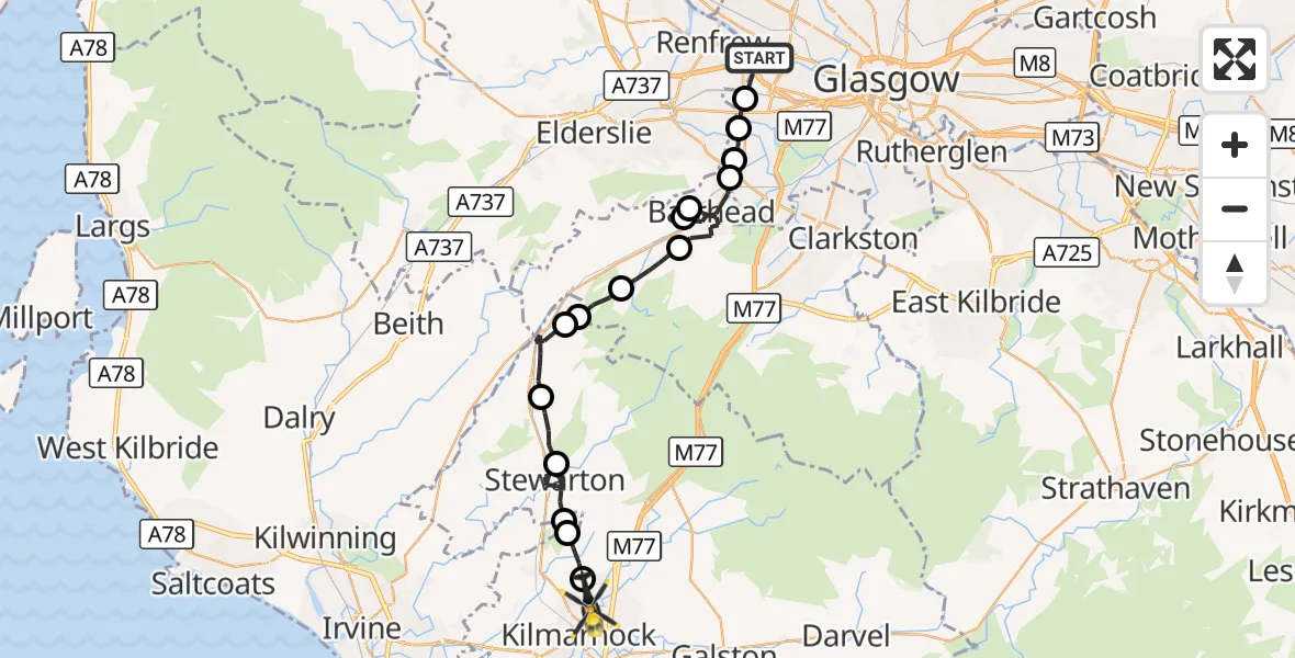 Flight route Police Helicopter Renfrew - Kilmarnock, 29 August 2026, 16:14