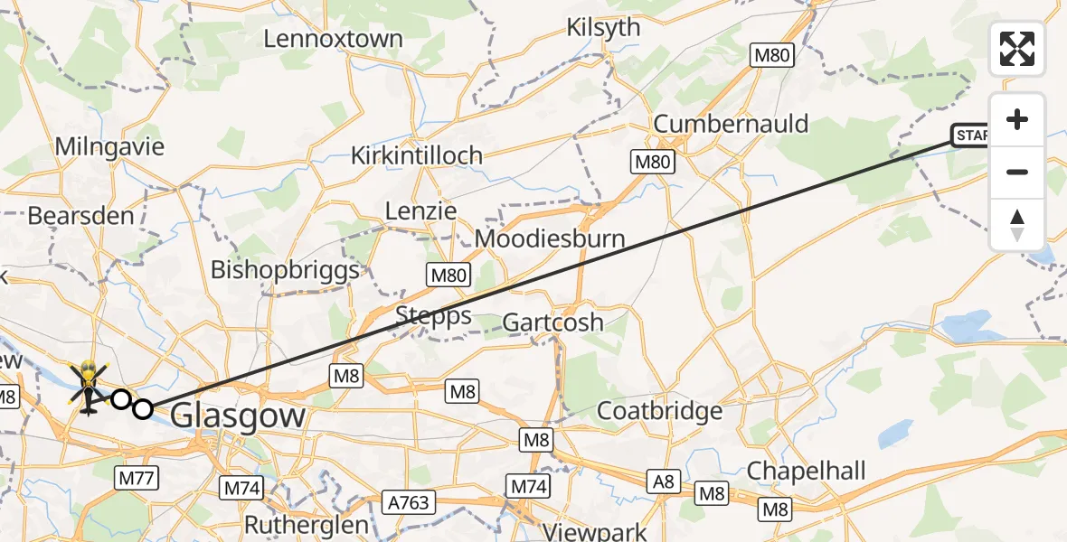 Flight route Police Helicopter Falkirk - Glasgow, 29 August 2026, 16:52