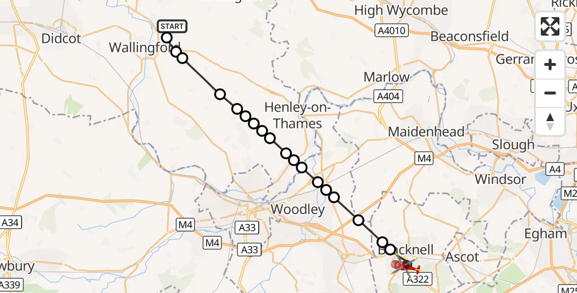 Flight route Air Ambulance Helicopter RAF Benson - Bracknell, 29 August 2026, 16:58