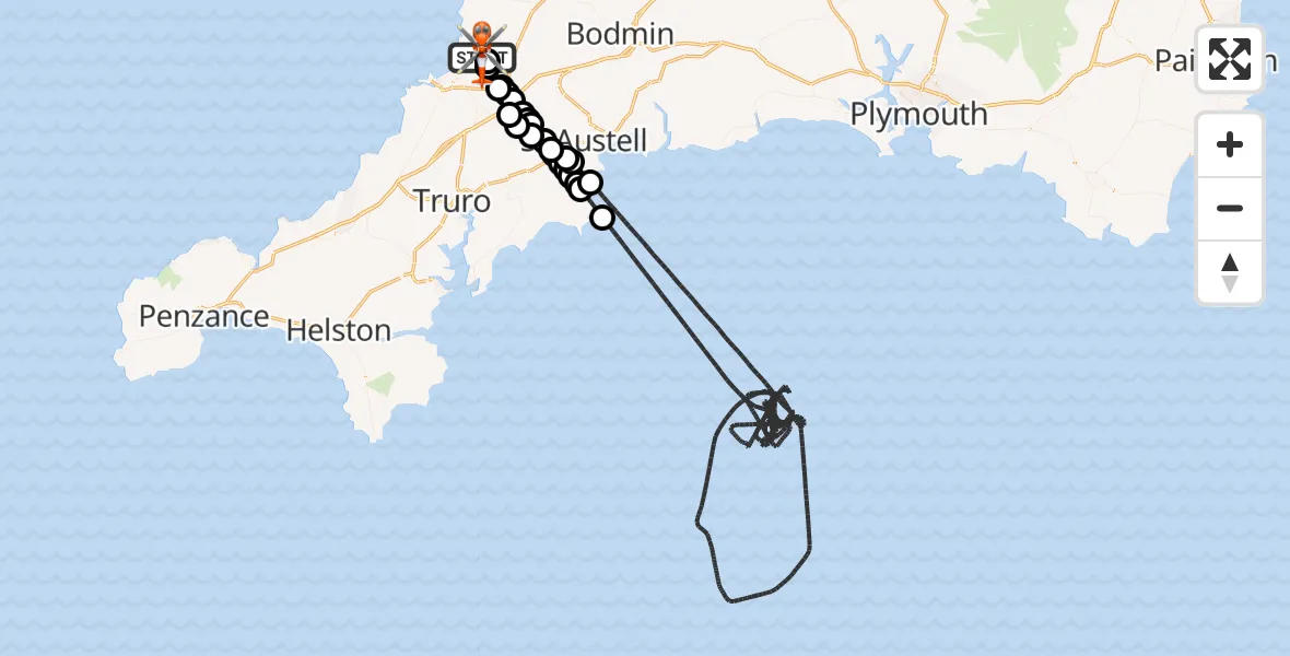 Flight route Coastguard Helicopter Cornwall Airport Newquay - Cornwall Airport Newquay, 29 August 2026, 17:14