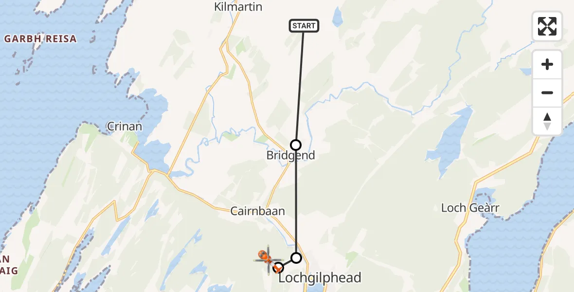 Flight route Coastguard Helicopter Argyll and Bute - Cairnbaan, 29 August 2026, 17:51