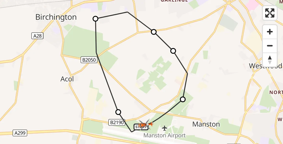 Flight route Coastguard Helicopter Manston Airport - Manston Airport, 29 August 2026, 18:43