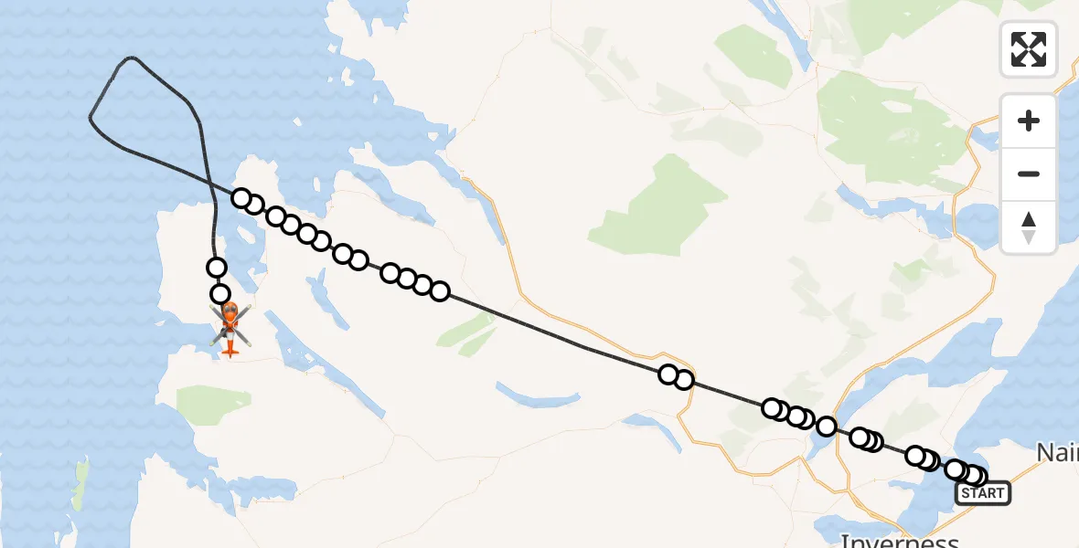 Flight route Coastguard Helicopter Inverness Airport - Gairloch, 29 August 2026, 19:17