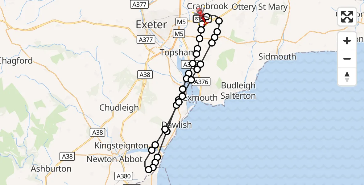 Flight route Air Ambulance Helicopter Exeter International Airport - Exeter International Airport, 29 August 2026, 20:12