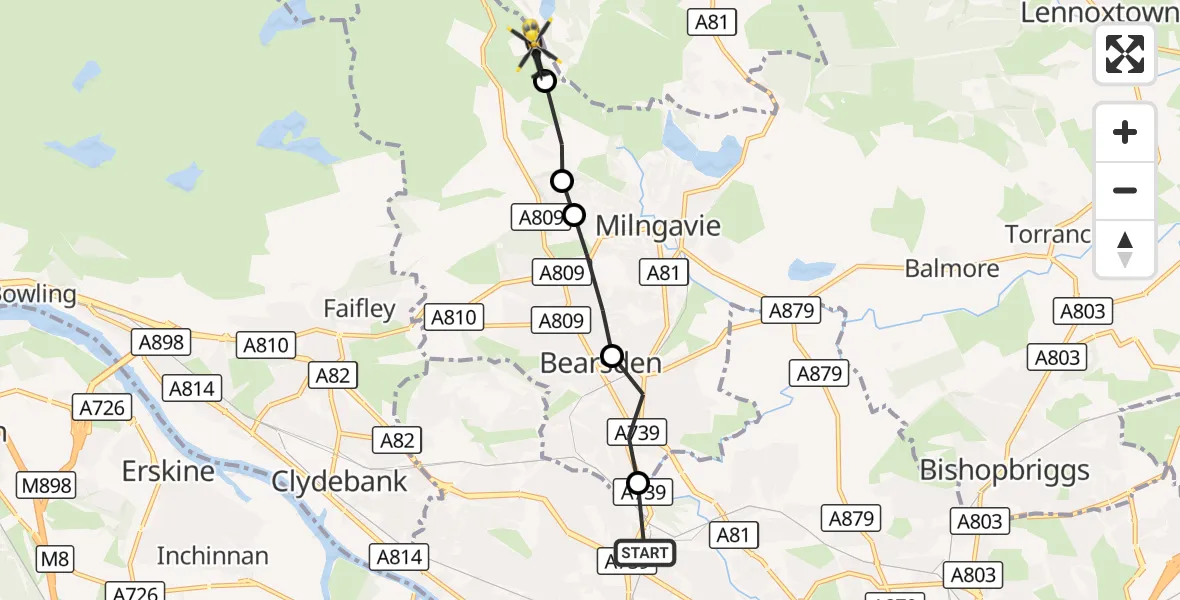 Flight route Police Helicopter Glasgow - Craigallian, 29 August 2026, 20:12