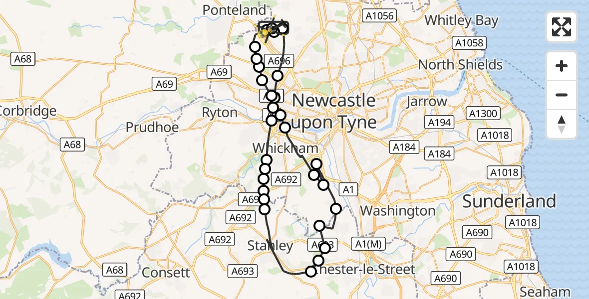Flight route Police Helicopter Newcastle International Airport - Newcastle International Airport, 29 August 2026, 20:45