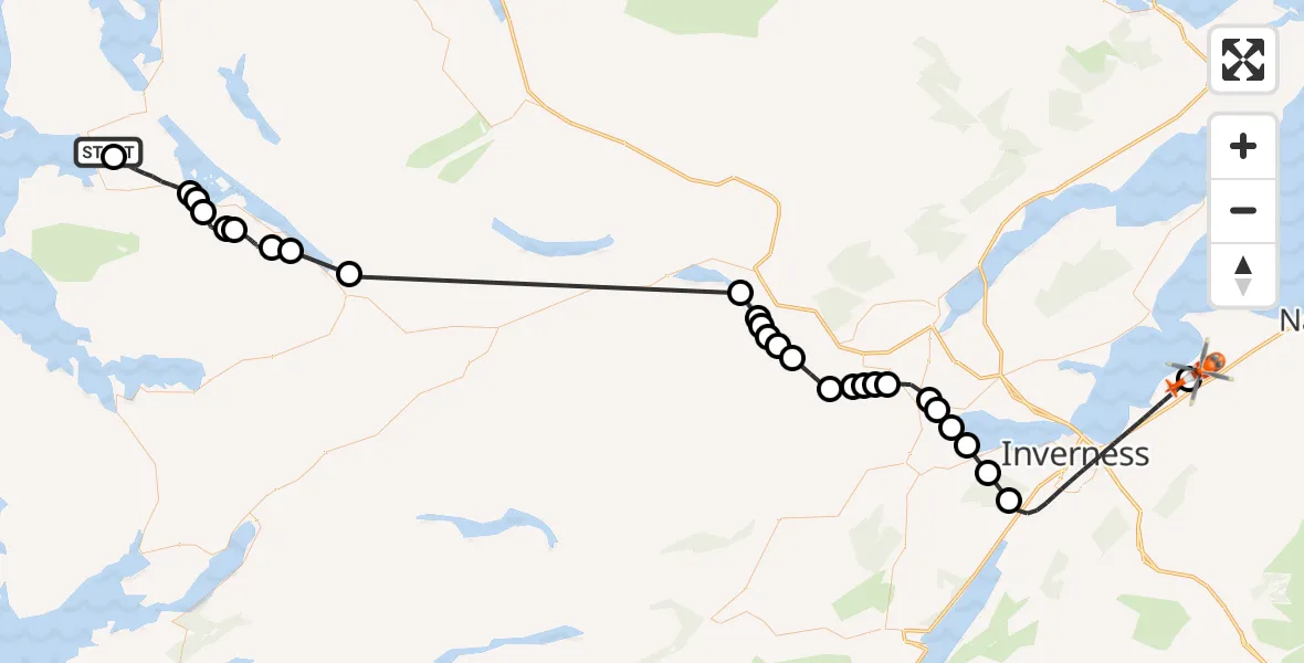 Flight route Coastguard Helicopter Gairloch - Inverness Airport, 29 August 2026, 20:50