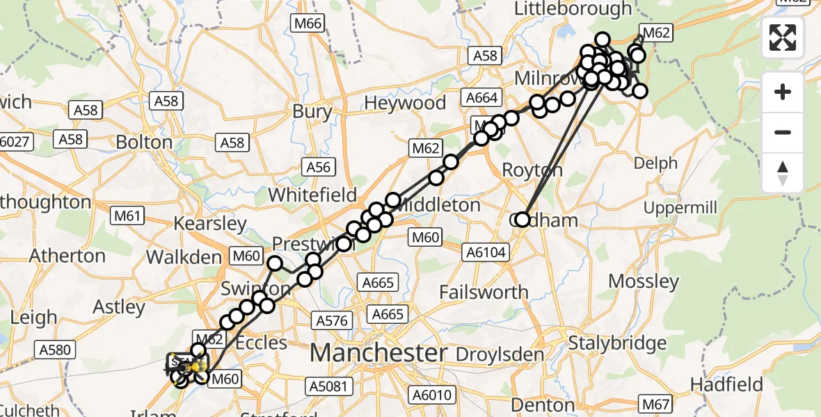 Flight route Police Helicopter Manchester Barton Aerodrome - Irlam, 29 August 2026, 20:50