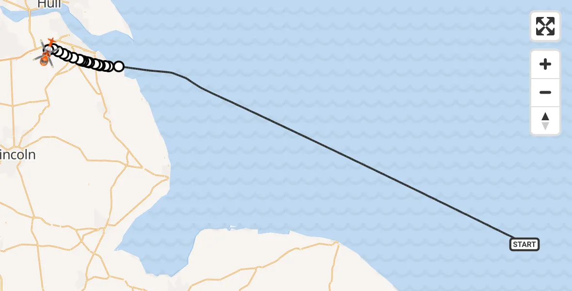 Flight route Coastguard Helicopter North Sea - Humberside Airport, 29 August 2026, 21:19