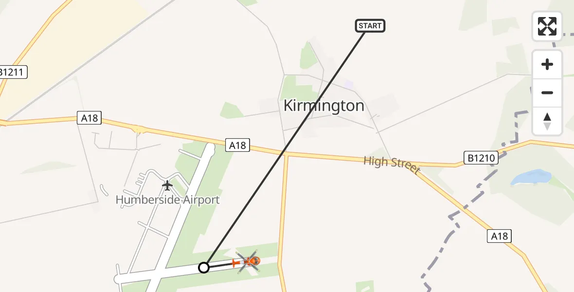 Flight route Coastguard Helicopter Ulceby - Humberside Airport, 29 August 2026, 22:17