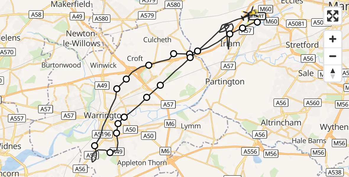 Flight route Police Helicopter Manchester Barton Aerodrome - Irlam, 29 August 2026, 22:52