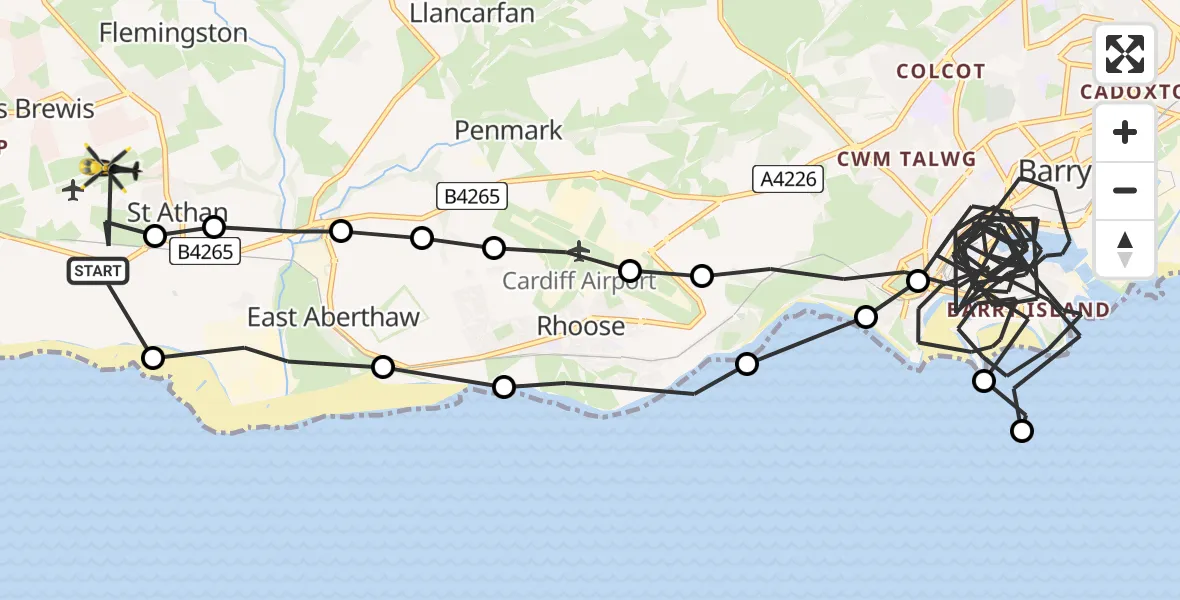 Flight route Police Helicopter MOD St Athan - MOD St Athan, 30 August 2026, 07:11