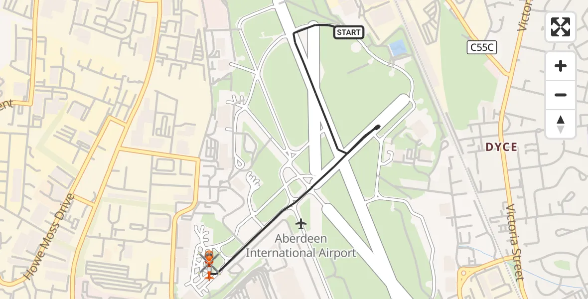 Flight route Coastguard Helicopter Aberdeen International Airport - Aberdeen International Airport, 30 August 2026, 08:20