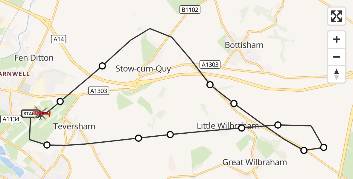 Flight route Air Ambulance Helicopter Cambridge City Airport - Cambridge City Airport, 30 August 2026, 08:43