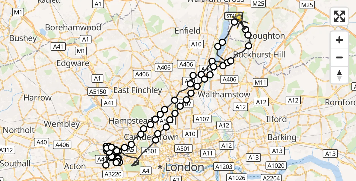 Flight route Police Helicopter Epping Forest - Sewardstonebury, 30 August 2026, 09:02