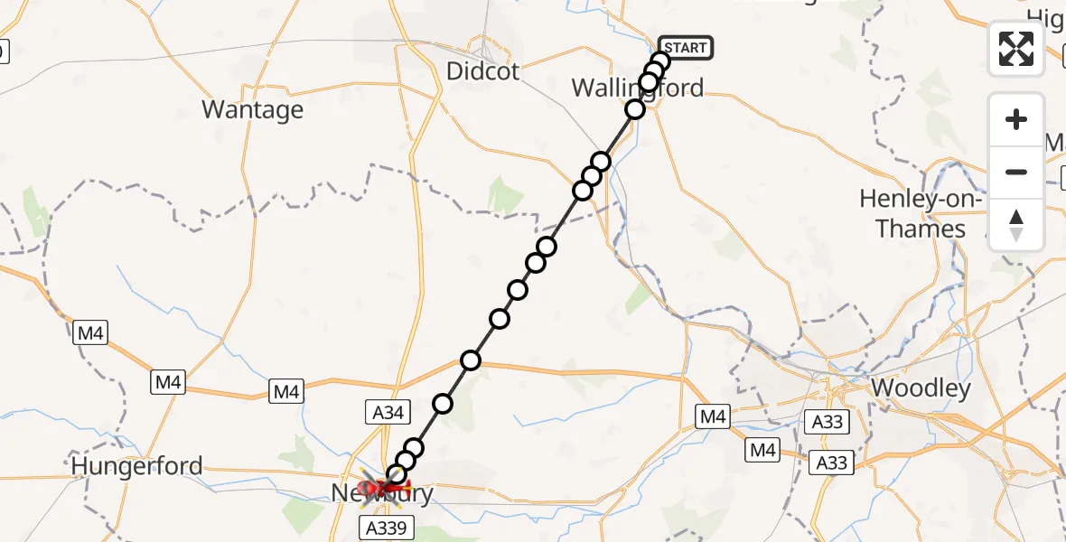 Flight route Air Ambulance Helicopter RAF Benson - Newbury, 30 August 2026, 09:05