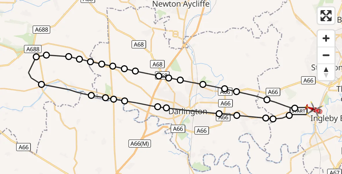Flight route Air Ambulance Helicopter Egglescliffe - Eaglescliffe, 30 August 2026, 09:40