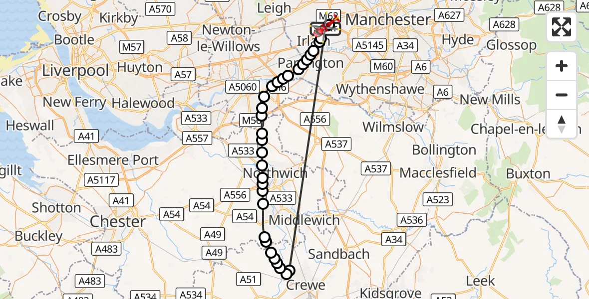 Flight route Air Ambulance Helicopter Manchester Barton Aerodrome - Manchester Barton Aerodrome, 30 August 2026, 10:44