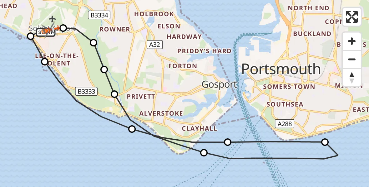 Flight route Coastguard Helicopter Solent Airport - Solent Airport, 30 August 2026, 11:10