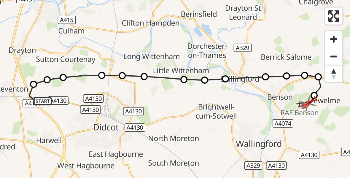 Flight route Air Ambulance Helicopter Milton - RAF Benson, 30 August 2026, 11:52
